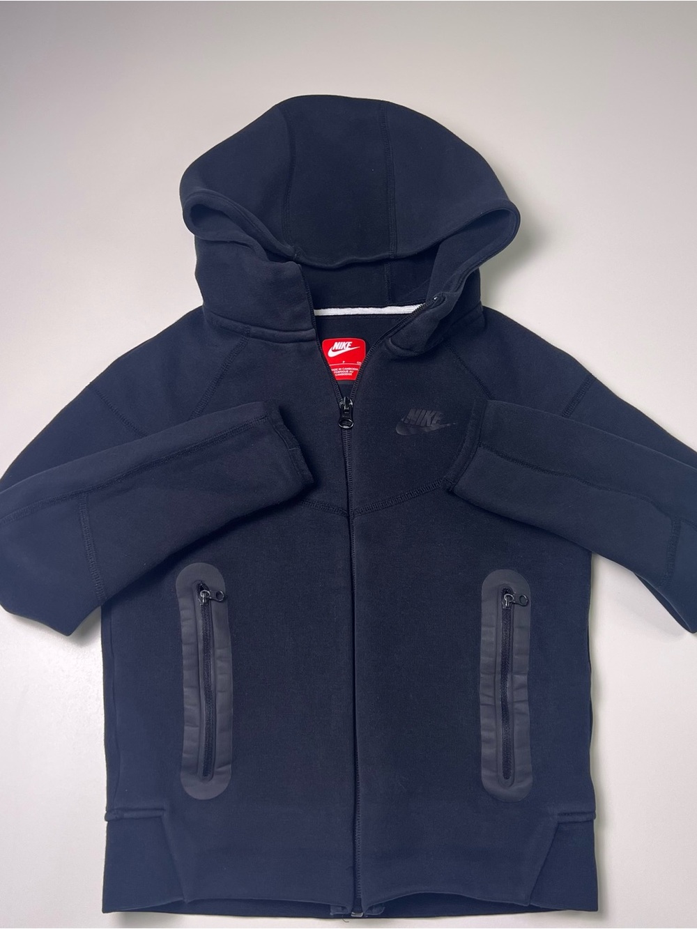 Nike Unisex Kids Small Black Tech Fleece Hooded Full Zip Hoodie Logo Streetwear